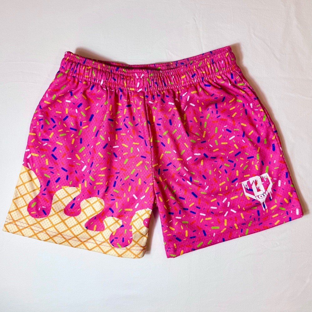 Baseball Lifestyle 101 Ice Cream Shorts Boys Large Strawberry Pink Athletic Mesh